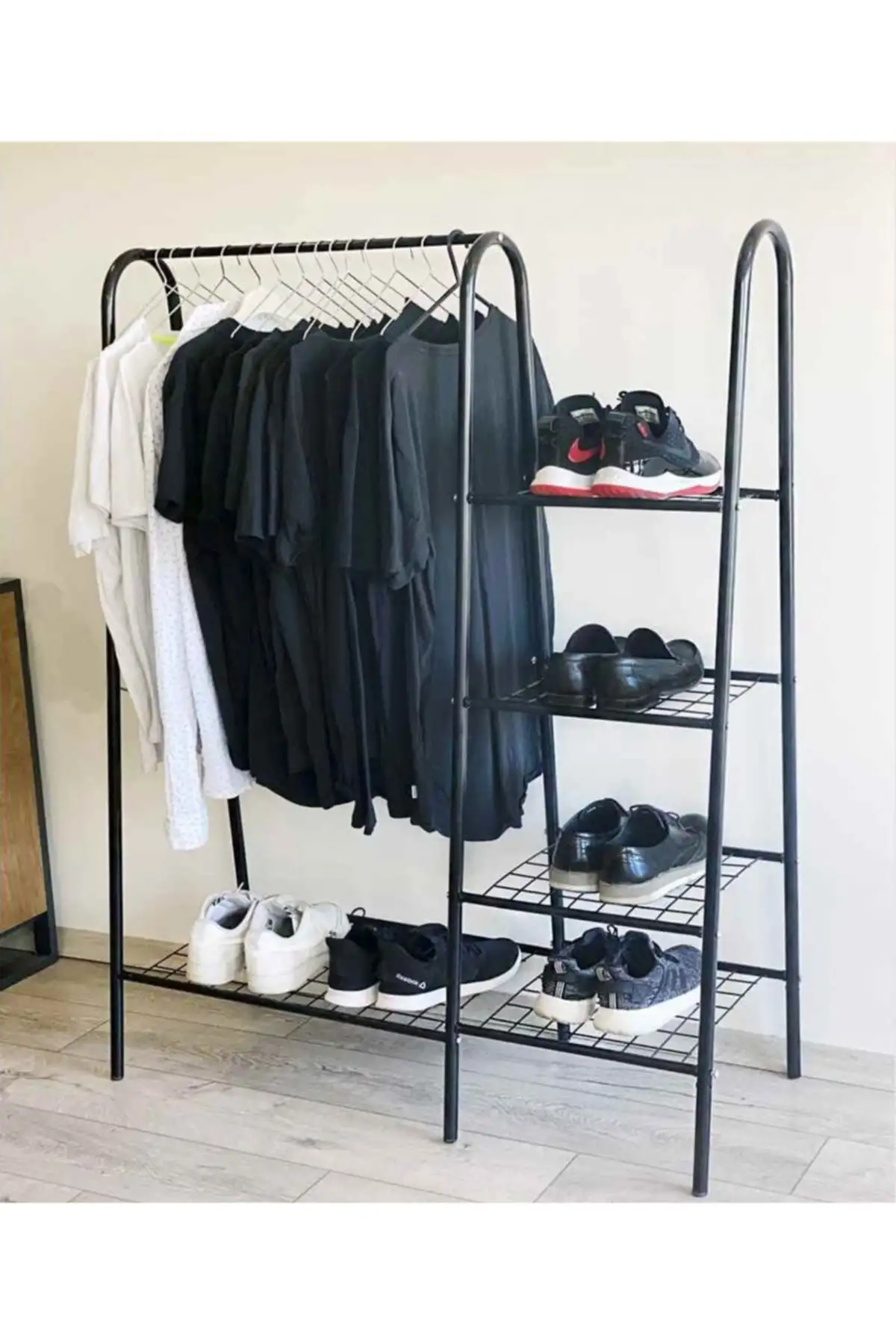 Stand suport umerase si pantofi, Garderob Homs, metal, negru