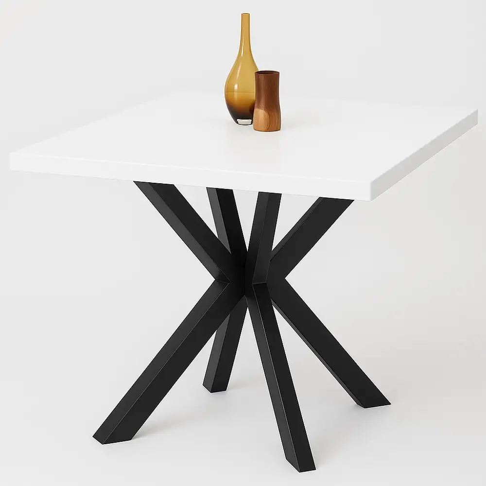 Masa de bucatarie din MDF alb, patrat, texturata, Homs 80x80X75 cm